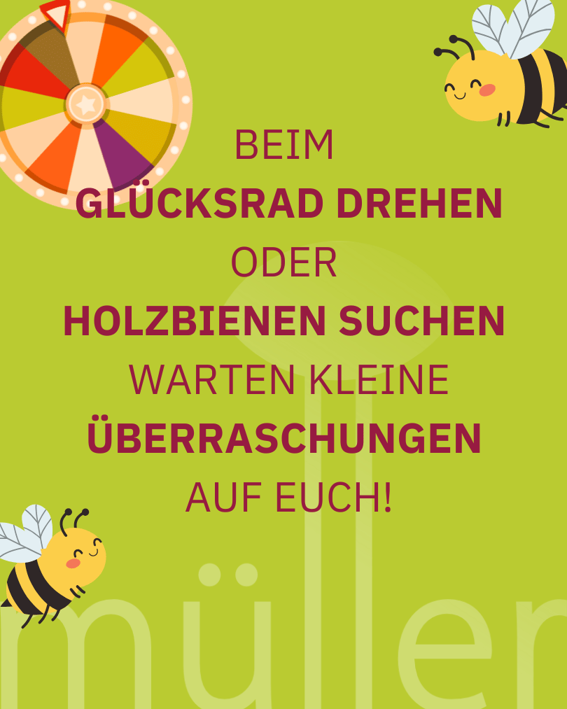 gluecksrad-holzbienen-suche-kinder-gartenbaumschule-mueller Glücksrad und Holzbienen-Suche mit kleinen Überraschungen für Kinder
